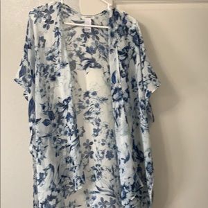 White and blue floral shrug